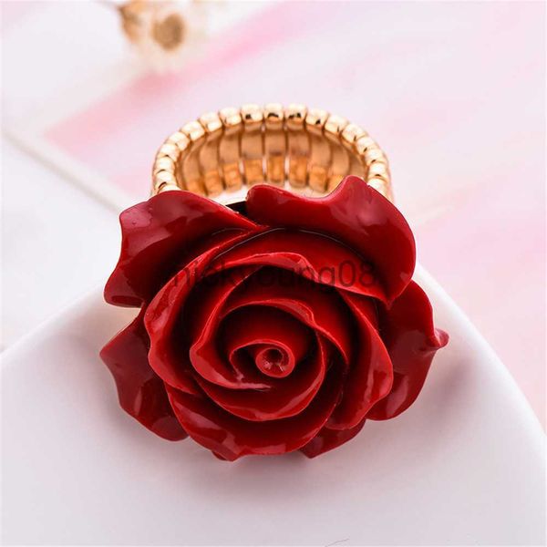 Bandringe 2020 Neue Ankunft Mode Statement Fingerring rote Farben Harz Rose Blume Gold-Farbe Verstellbare Ringe für Frauen Hochzeit Party x0625