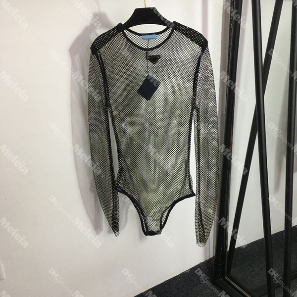 Inverted Triangle Mush Bademode Damen Hohloveralls Designer Voller Strass Strampler Langarm Perspektive Badeanzüge für Damen