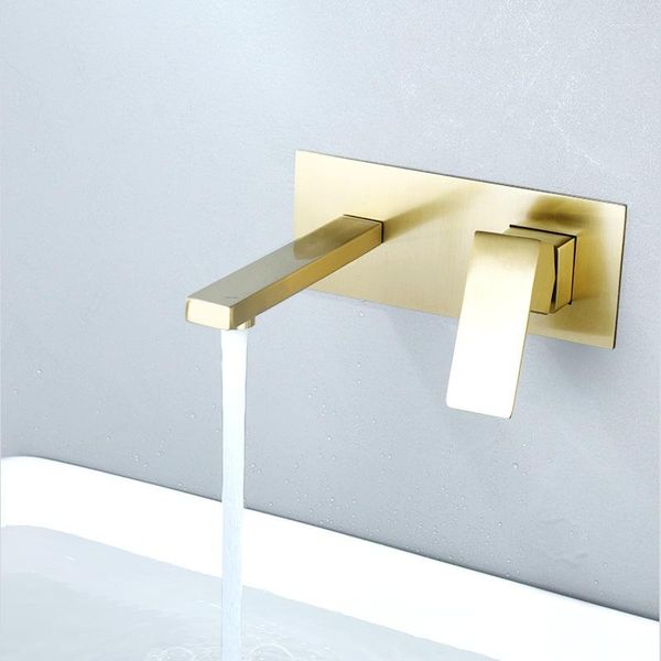 Rubinetti per lavabo da bagno Rubinetto per lavabo a parete Beccuccio in oro spazzolato Scatola fredda e intera Rubinetto in ottone facile da installare