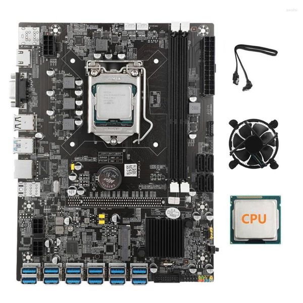 Motherboards B75 USB BTC Mining Motherboard Zufälliger CPU-Lüfter SATA-Kabel 12 PCIE zu GPU LGA1155 DDR3 Slot MSATA ETH Miner