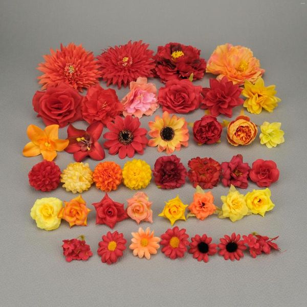 Dekorative Blumen, 40 Stück/Packung, gelbe künstliche Seidenblumenköpfe, Bulk-DIY, handgefertigt, Brautstrauß, Blumen, Wandnummern, Dekorationszubehör