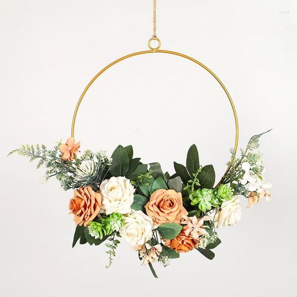 Coroa de rosas artificiais de flores decorativas com guirlanda de eucalipto rattan decoração de casa decoração de casamento porta da frente janelas