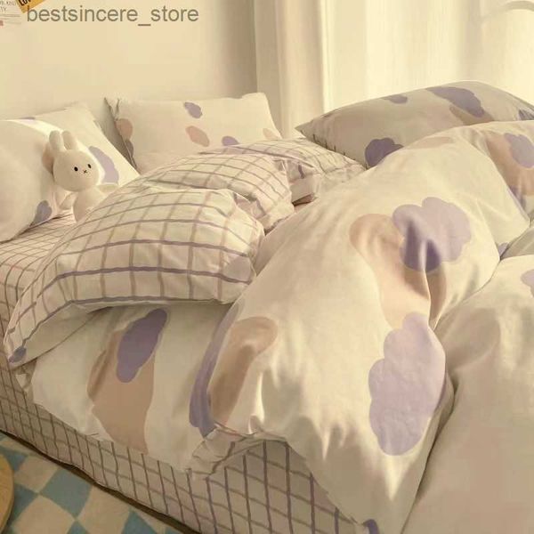 Ins Lovely Cloud Conjunto de Lençol de Cama Simples Capa de Colcha com Flor Estampada Lençol de Cama Adulto Crianças Princesa Menina Capa de Edredom Todas as Temporadas L230522