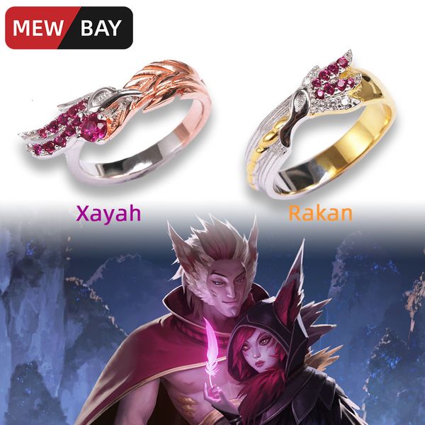 Anel Solitário LOL Xayah e Rakan S925 Prata Esterlina Casal Anéis League of Game Peripherals Legends Lovers Men Women Girlfriend Gifts 230625