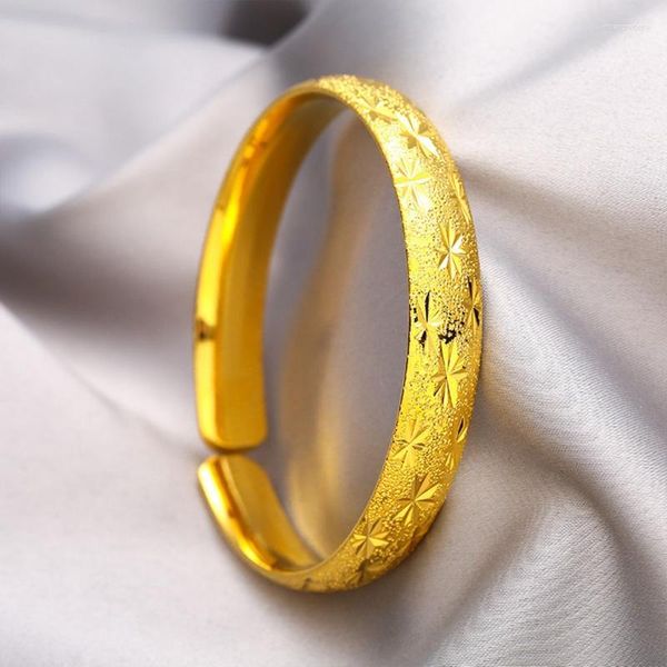 Pulseira feminina sólida com punho, pulseira de ouro amarelo, joia clássica, presente, estilo simples, para festa de casamento Melv22