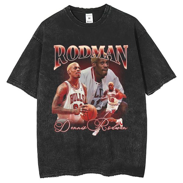 Rodman Graphic T-shirt Respirável Impressão Digital Lavável Antigo Manga Curta Solta Camisa de Basquete Masculina e Feminina Casual