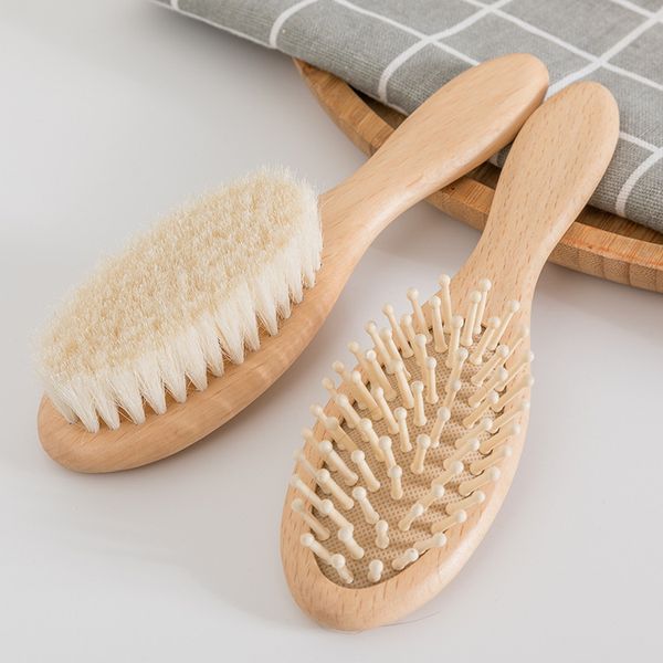 Cura del bambino in legno naturale per ragazzi e ragazze, spazzola per capelli in lana morbida, pettine per la testa, massaggiatore per la testa per bambini, pettine per spazzola da bagno portatile per bambini