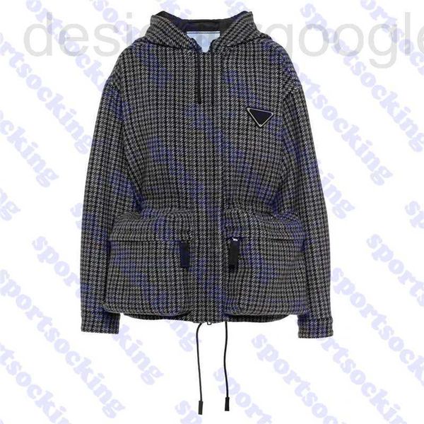 Jaquetas femininas designer Houndstooth Casaco de Lã Jaqueta Feminina Moda Feminina Moletom com Capuz Outerwear Triângulo Casacos Femininos Vestuário XVLC