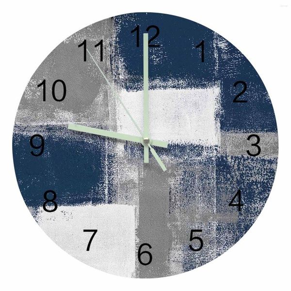 Настенные часы картина маслом абстрактно геометрические синие синие светящиеся часы с часами домашние украшения круглое молча