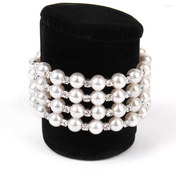 Braccialetti con ciondoli 2 polsini Bracciale da sposa con perle Cristallo strass elastico