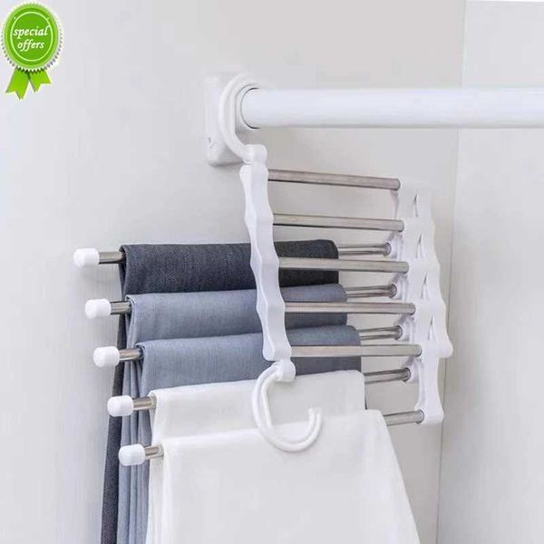 Neue Edelstahl Kleiderbügel Lagerung Krawatte Clips Multi-funktion 5 Schichten Kleidung Hosen Rack Jeans Trocknen Rack Doppel Haken Sparen platz