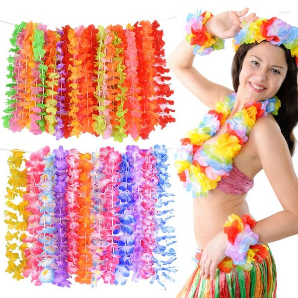 Flores decorativas 5/10 peças Guirlanda artificial Colar de guirlanda havaiana Aloha Havaí Praia Verão Tropical Casamento Decoração de festa de aniversário