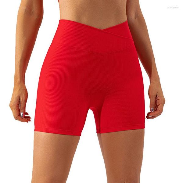 Pantaloncini attivi Compressione da donna Elastico Quick Dry Taglio a V a costine Running Primavera ed estate Pantaloni da yoga per fitness da interni in tinta unita sexy