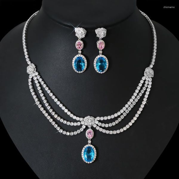 Collana Orecchini Set Multi-Color Women Wedding Party Dress Jewelry Bridal CZ 2pcs Bijoux Femm