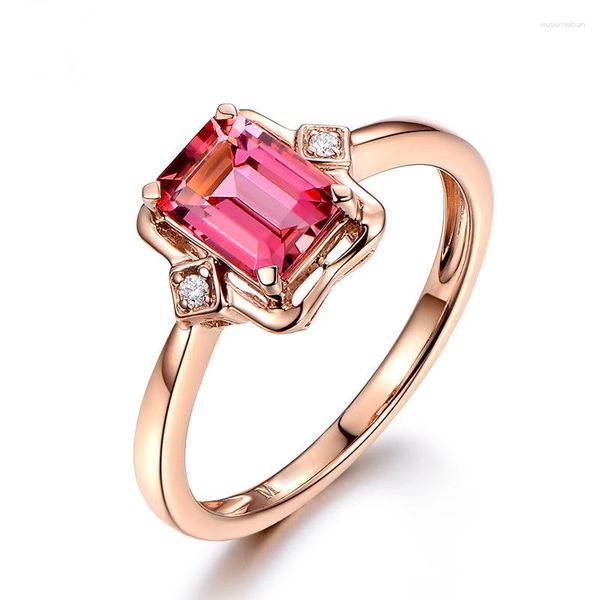 Anillos De Racimo Temperamento Elegante Y Sencillo Rectangular Imitación Natural Rosa Turmalina Anillo Abierto Mujer