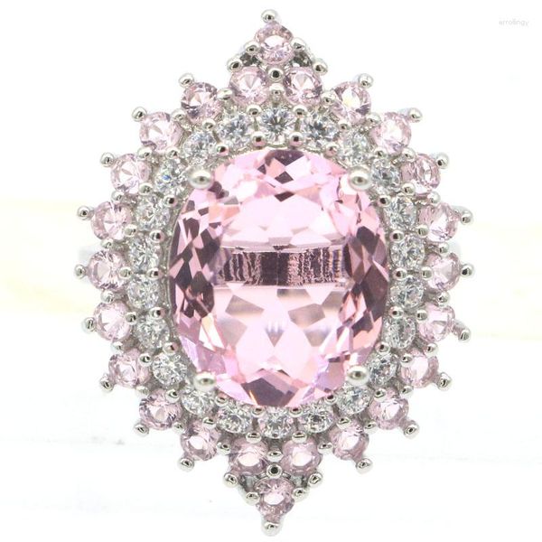 Кластерные кольца 29x23 мм, ловящий взгляд на большой размер 7G Pink Kunzite White Cz для женщин Обручание серебро оптом капля