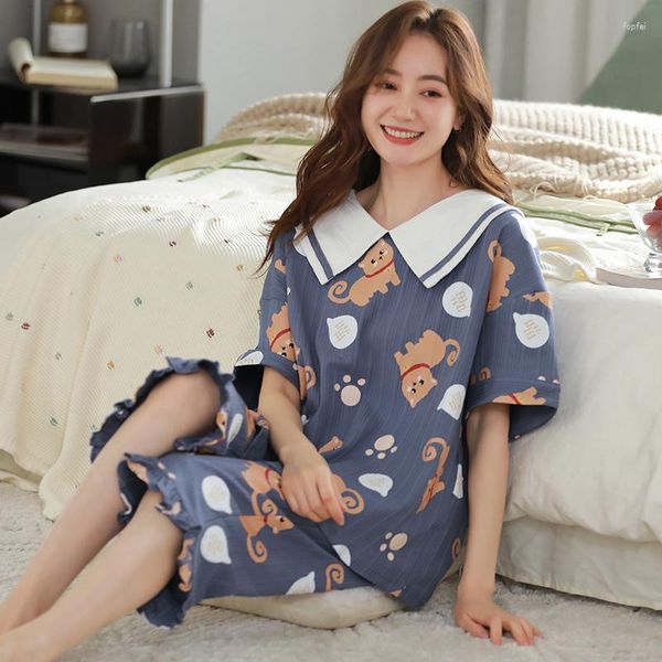 Frauen Nachtwäsche Est Sommer Baumwolle Pyjamas Set Niedlichen Cartoon Pyjamas Femme Kurzarm Weibliche Homewear Kleidung