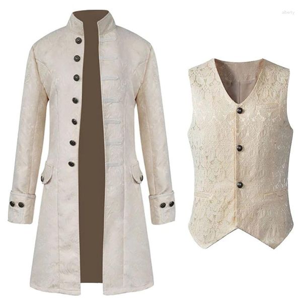 Abbigliamento da palcoscenico Abiti da uomo Blazer Colletto alla coreana Trench per gilet per adulti Camicia Giacca Steampunk Cappotto Costume da vampiro di Halloween gotico fantasma vittoriano