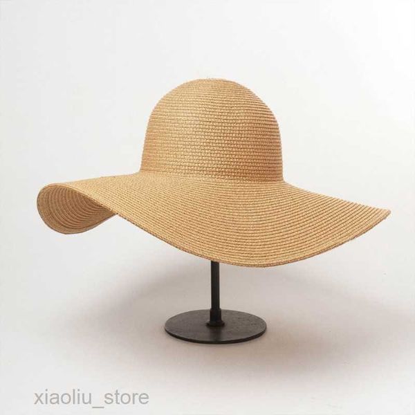 Wide Brim Hats Summer Solid Color Fashion Rhinestone14cm Oversized Sun Hat Ladies Beach Sunscreen Straw Hat Travel Foldable Uv Panama WholesaleSun block HKD230625
