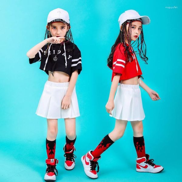 Vestuário de palco 2023 atacado infantil jazz dancewear vestido hip-hop para meninos saia branca para meninas sala de estar