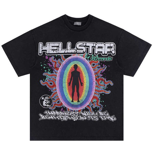 Herren und Damen Hellstar Studios American Summer Wash Old Letter Print Lockeres, entspanntes Kurzarm-T-Shirt
