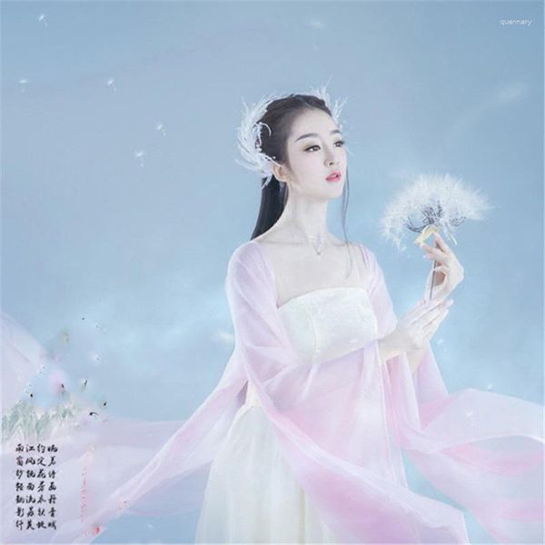 Traje de Palco Qian Meng Fato Feminino Hanfu Rosa Branco Fada Po House Thematic Pography Tang Ruqun Performance