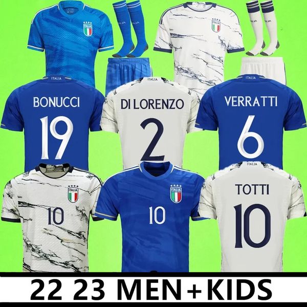 2023 Maglie da calcio in Italia Maglie da Caldio Pellegrini Chiesa Barella Italia 23 24 Camicie da calcio T Women Men Set Kit Kit Allenamento Sopravvissuto uniforme