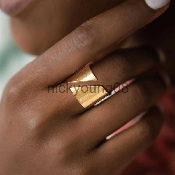 Bandringe aus Edelstahl, moderner, breiter Wickelring für Frauen, geometrischer Finger-Statement-Ring, Party, geschichteter, schicker Schmuck x0625