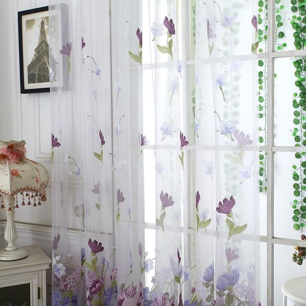 Vorhang Slow Soul Lila Pfingstrose Blumenvorhänge Transparent für Wohnzimmer Tüll Pastoral Blumen Gelb Schlafzimmer Fenster Küche