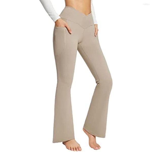 Active Pants BALEAF Crossover Flare Leggings für Damen, hohe Taille, dehnbar, lässig, Bootcut-Yoga mit Seitentaschen