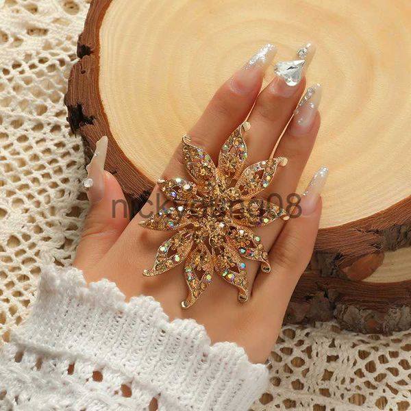 Anéis de banda novo luxo grandes anéis de flores para mulheres joias de declaração exagerada anéis de dedo de cristal nupcial festa de casamento joias presentes anel x0625