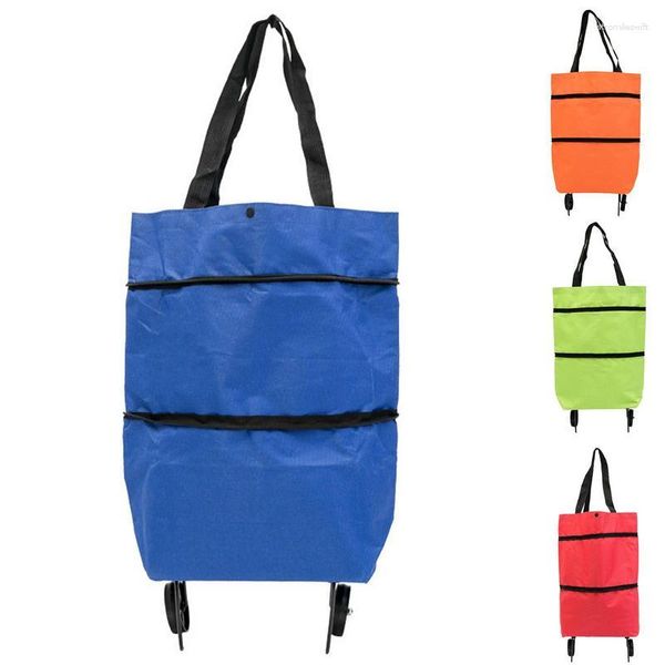 Сумки для хранения оксфордская сумка для покупок ткани многоразовое питания складная корзина с колесами водонепроницаемы