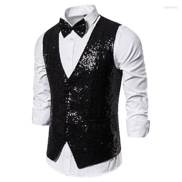 Gilet da uomo Gilet da uomo da uomo 2023 Marca Paillettes nere DJ Gilet da discoteca Cantanti da palcoscenico da uomo Colete Social