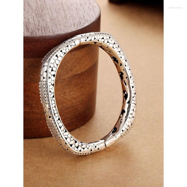 Bangle Retro Hollow Silver Браслет индонезийский стиль ремесленные квадратные нишевые дизайнеры женские браслеты аксессуары для ювелирных изделий Melv22