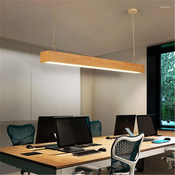 Candeeiros Pendente Estilo Japonês Minimalista Rectangular Luz de Escritório Criativa Madeira Sólida Long Strip Studio Coffee Store Decor LumináriasPenda