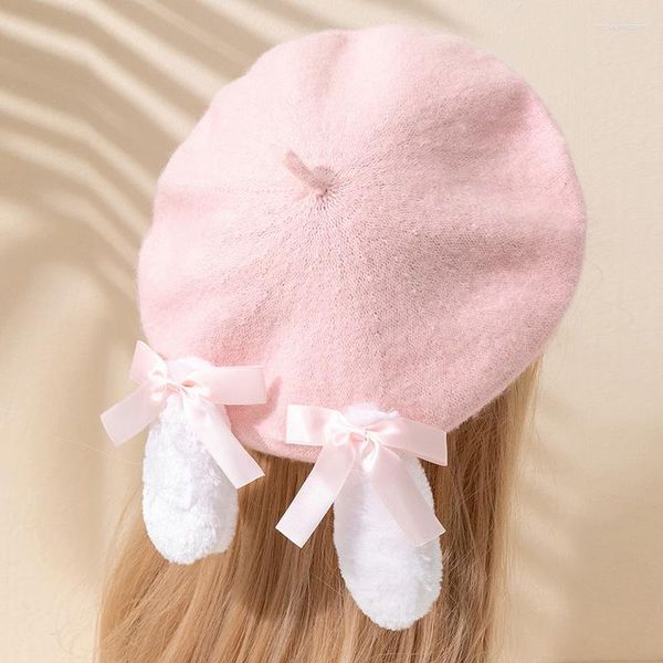 Berretti Ear Bow Decor Beret For Women Ladies Girls Year Presents Christmas Valentine's Gift Her Chinese R