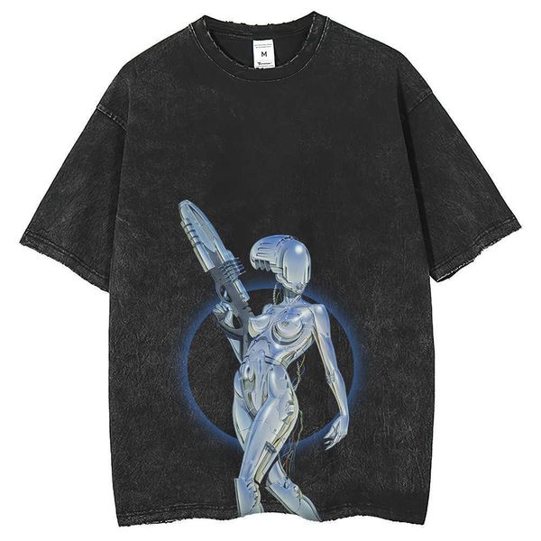 Maglietta Hajime Sorayama machine metal T-shirt stile punk da uomo a manica corta traspirante con scollo tondo lavato e indossato