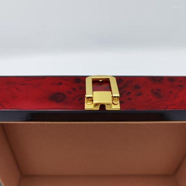 Scatole per orologi Custodie per scatole di immagazzinaggio in legno massello rosso di alta qualità Espositore in legno di lusso antipolvere Organizzatore Confezione regalo Deli22