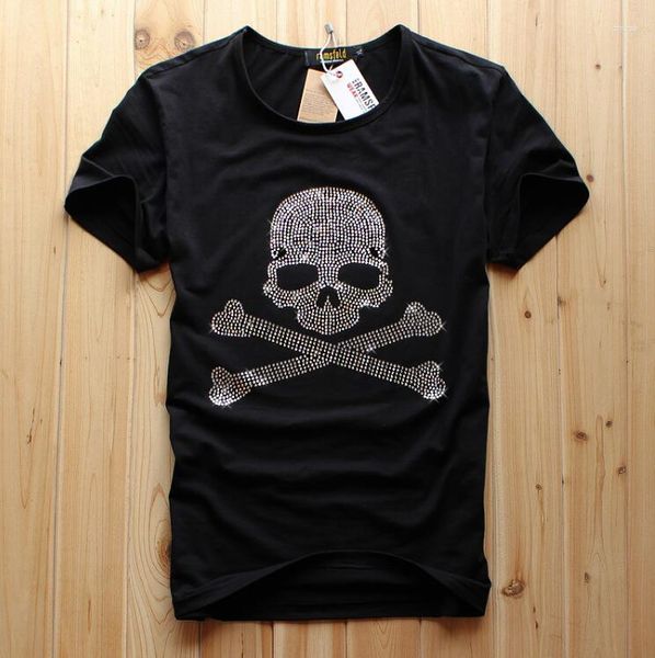 Camisetas masculinas S-6XL Strass Moda Anime Men Skulls T-shirt Cotton Streetwear Hip Design Drop