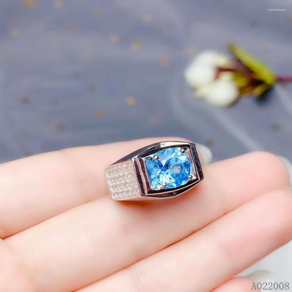 Clusterringe KJJEAXCMY Feiner Schmuck 925 Sterling Silber Eingelegter Natürlicher Blauer Topas Ring Vintage Herren Edelstein Edler Unterstützungstest