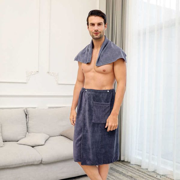 Toalha de banho 1 conjunto de toalha de banho de microfibra para homens, toalhas de praia macias para casa de banho, roupão de banho masculino, têxtilHKD230625