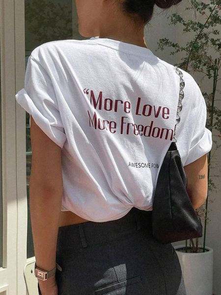 Mulheres Camisetas Mais Amor Liberdade Impressionante Poder Feminino Camisetas Oversize All-Math Tops Verão Respirável Roupas de Algodão Mulheres Manga Curta