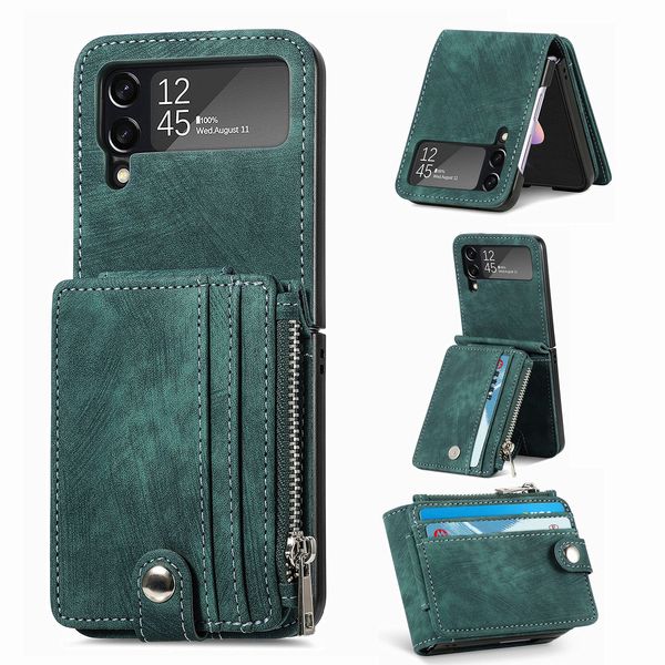 Съемный складной кошелек Retro Leather Leather Spekper для Samsung Galaxy Z Flip 4 5G Flip4 Flip3 2 In1 Card Holder Cover Cople