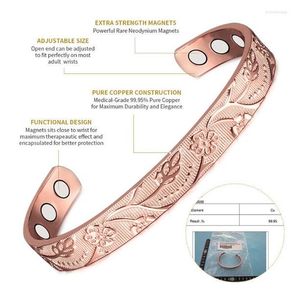 Брушковые ювелирные украшения био -магнитный открытый медный браслет для женщин для женщин заживление энергии Артрит Магнит Pinkbangle Raym22