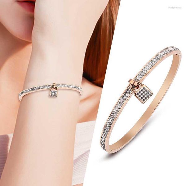 Pulseira Moda Personali Gold Rose Pingentes Para Bracele Lock Zircon Cuff Feminino Aço Inoxidável Mulher 2023 JóiasBangle