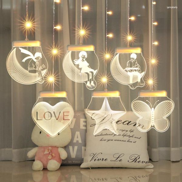 Strings Valentinstag Kreative 3D Romantische Vorhang LED Lichterkette Urlaub Beleuchtung Lichterkette Girlande Hause Schlafzimmer Dekoration