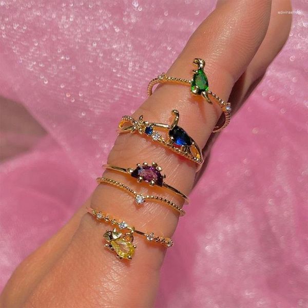 Cluster Rings Ins Creative Micro-incrusted Zircon Dinosaur Ring Simple Cute Exquisite For Women Girls Fashion Jewelry Gift