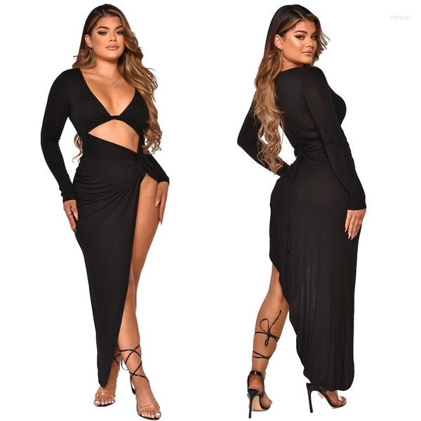 Damenbadebekleidung Frauen Sommer Langes Kleid Strandausflug Badeanzug Cover Up 2023 Reine Farbe Hals Sexy Solide Polyester Pareo Für Tunika Die Robe