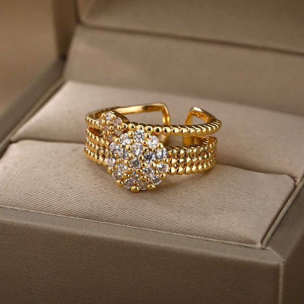 Band Ringe Zirkon Kreis Offene Ringe Für Frauen Kristall Edelstahl Finger Charme Einstellbare Ring Hochzeit Weihnachten Schmuck Geschenk Femme x0625