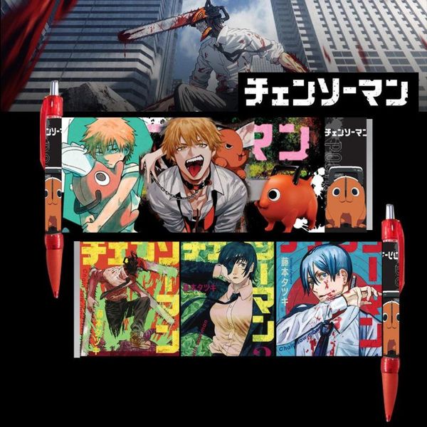 Anime Chainsaw Man Yazan Kalem Siyah Mürekkep 0.7mm Beyaz Ofis Okul Aksesuarları Denji Makima Aki Hayakawa Power Pochita